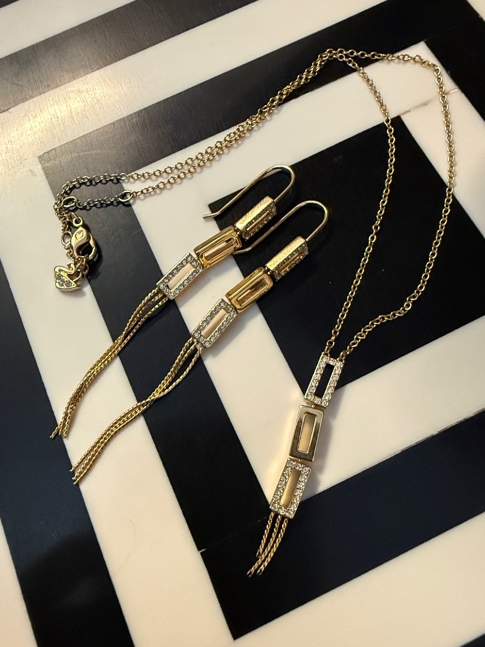 Swarovski Gold and Clear Crystal Long Drop Necklace and Earrings